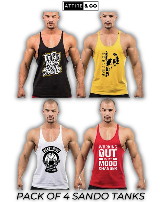 Pack of 4 Printed gym sando tanks