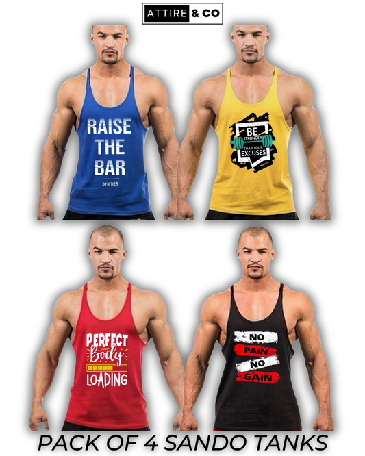 Pack of 4 Printed gym sando tanks