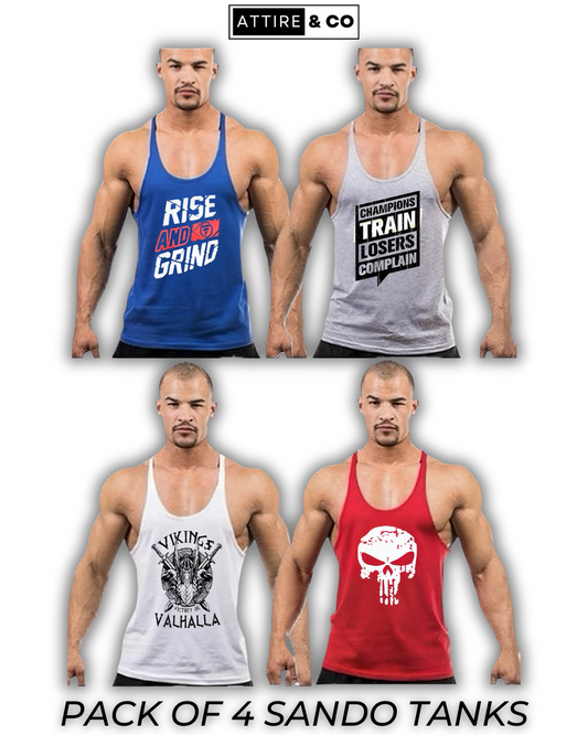Pack of 4 Printed gym sando tanks