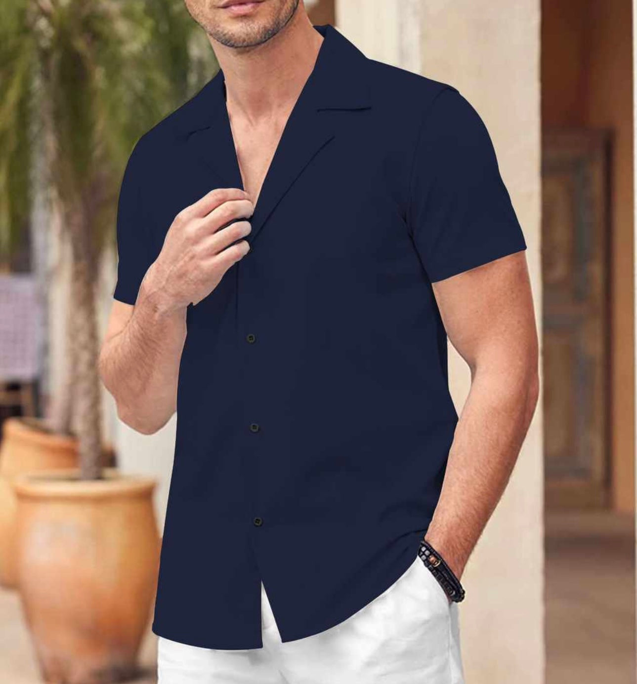 Blue Premium Boski Linen Casual Shirts For Mens