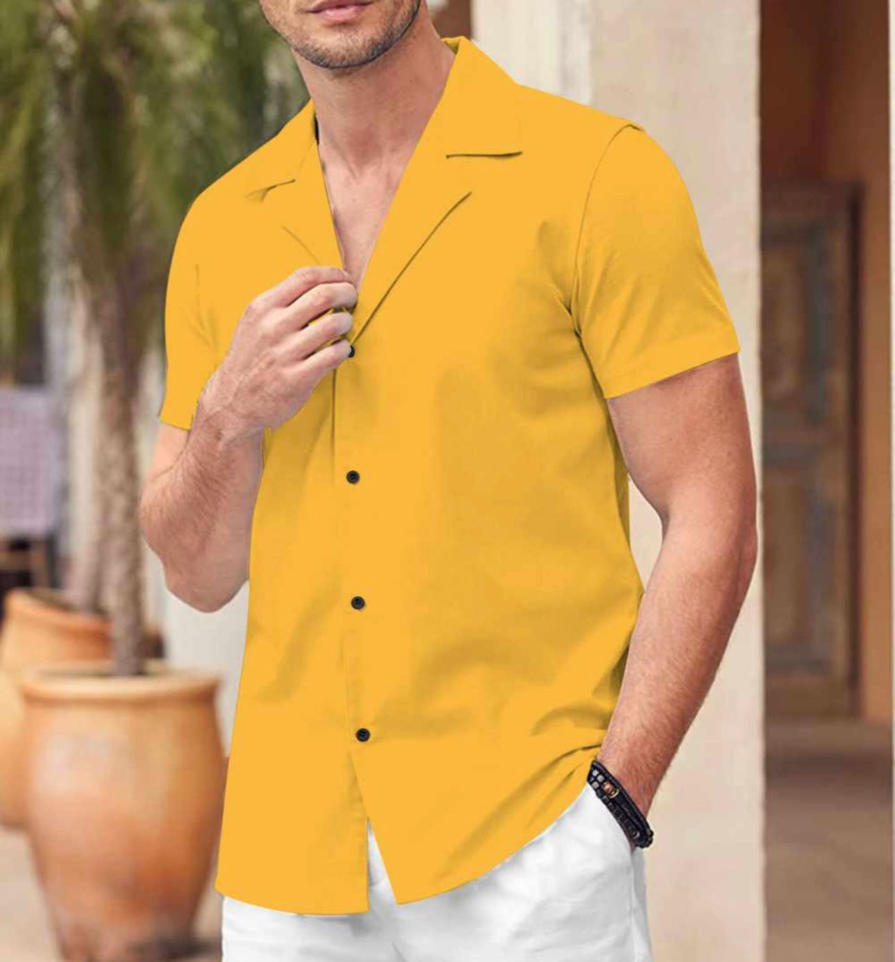 Yellow Premium Boski Linen Casual Shirts For Mens