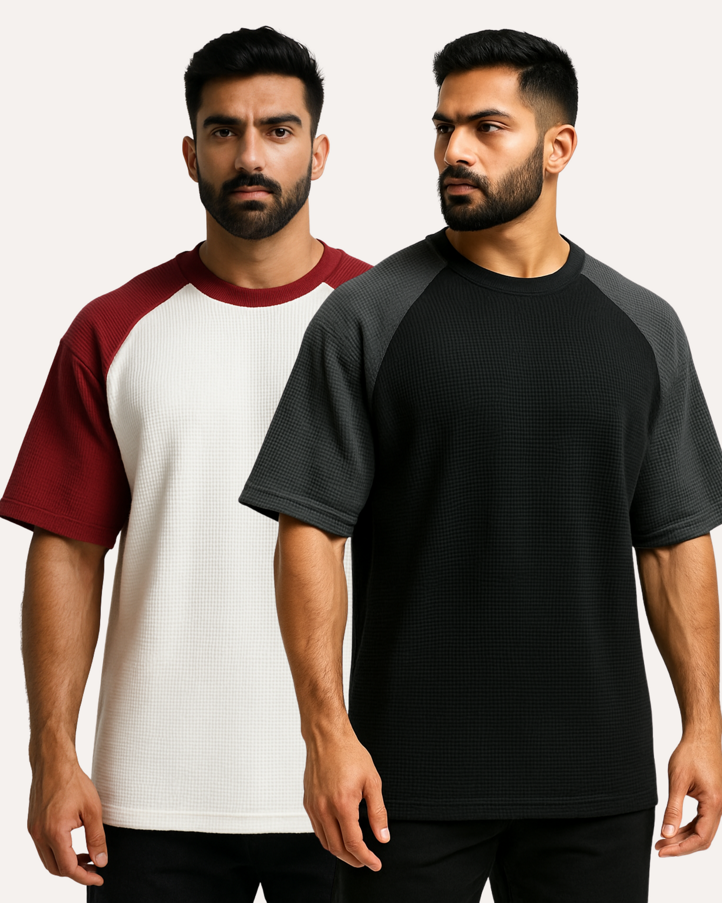Pack of 2 - Oversized Raglan Waffle Knit T-Shirt