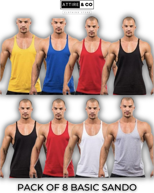 Pack of 8 Basic Gym Sando Tanks