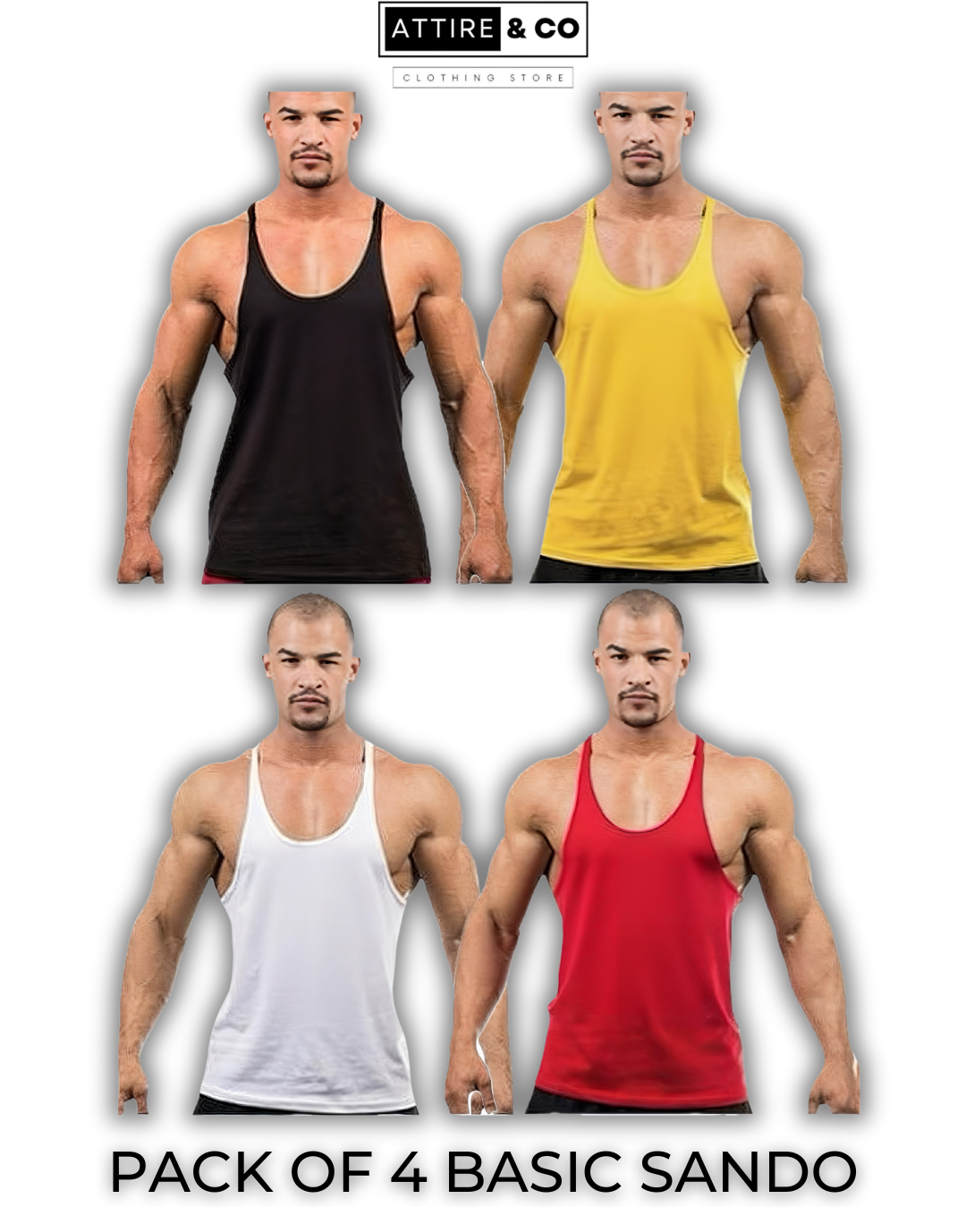 Pack of 4 Basic Gym Sando Tanks