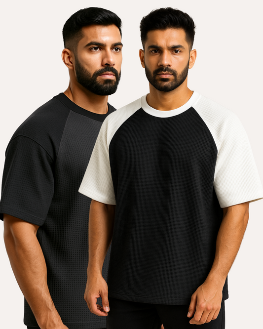Pack of 2 - Oversized Raglan Waffle Knit T-Shirt