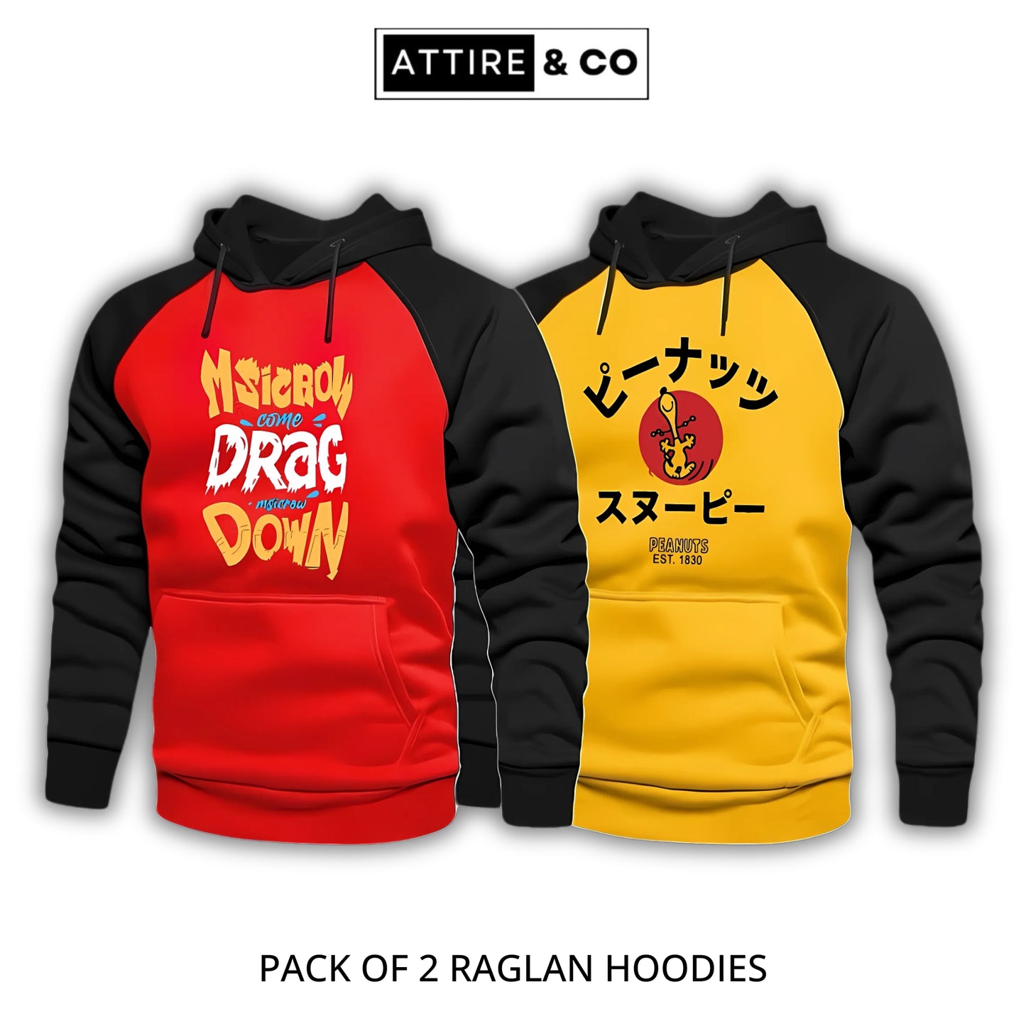 Pack Of 2 Digital Printed Raglan Hoodies