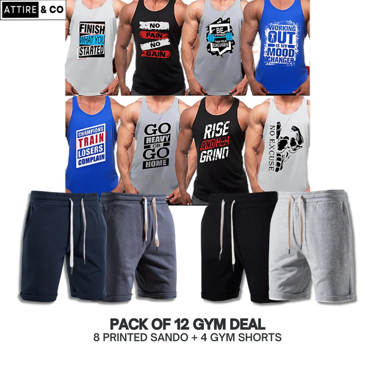 Pack of 12 Deal (8 Printed Sando Tanks & 4 Shorts)