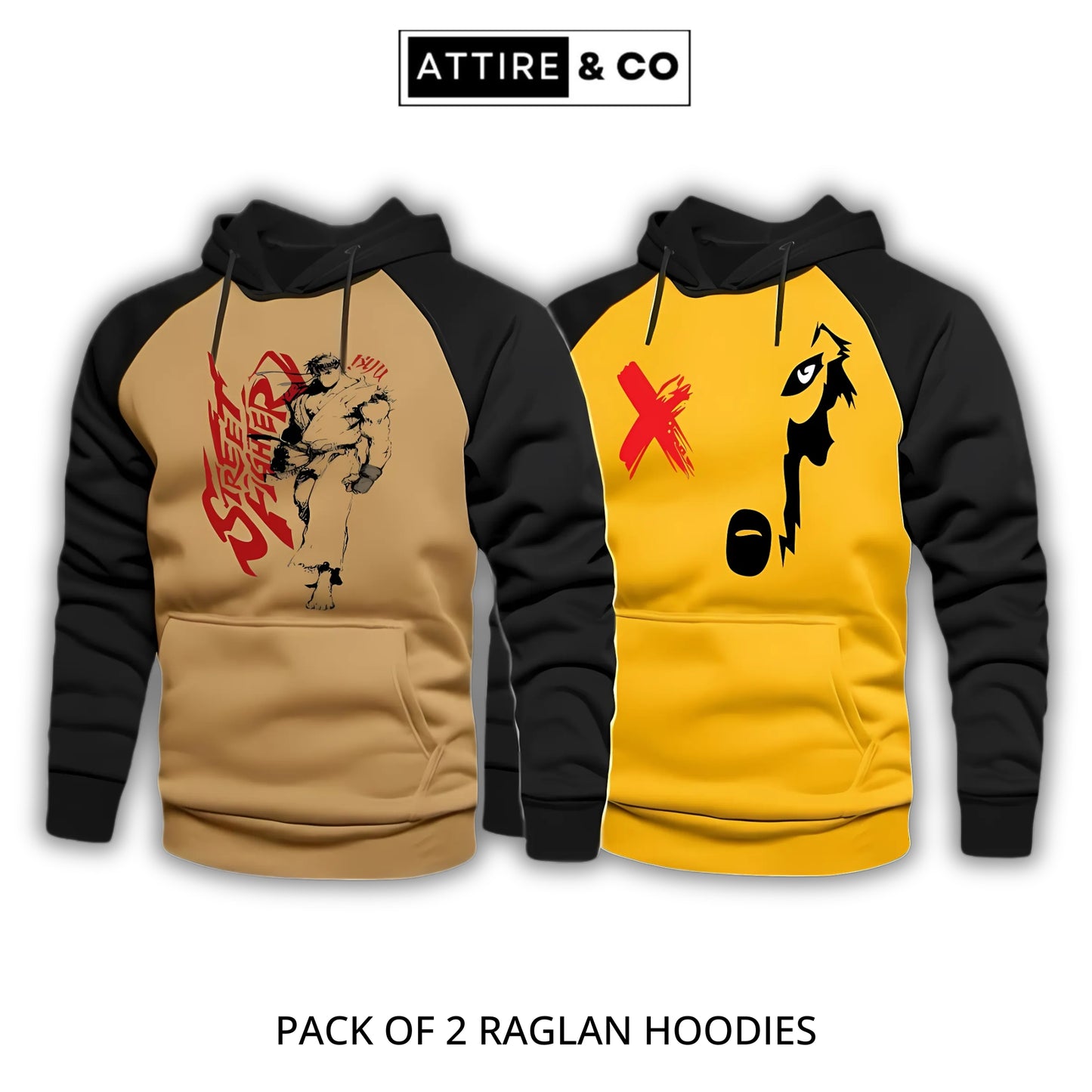 Pack Of 2 Digital Printed Raglan Hoodies