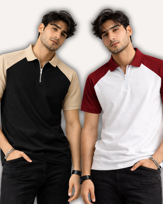 Pack of 2 Raglan Zipper Polos