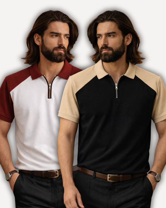 Pack of 2 Raglan Zipper Polos