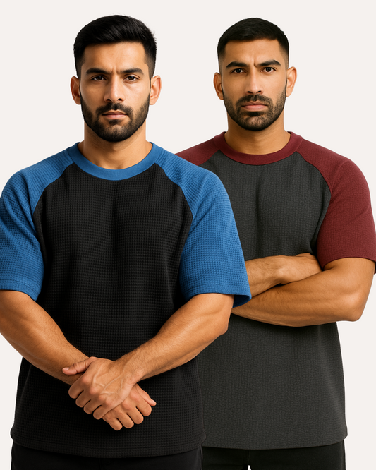 Pack of 2 - Oversized Raglan Waffle Knit T-Shirt