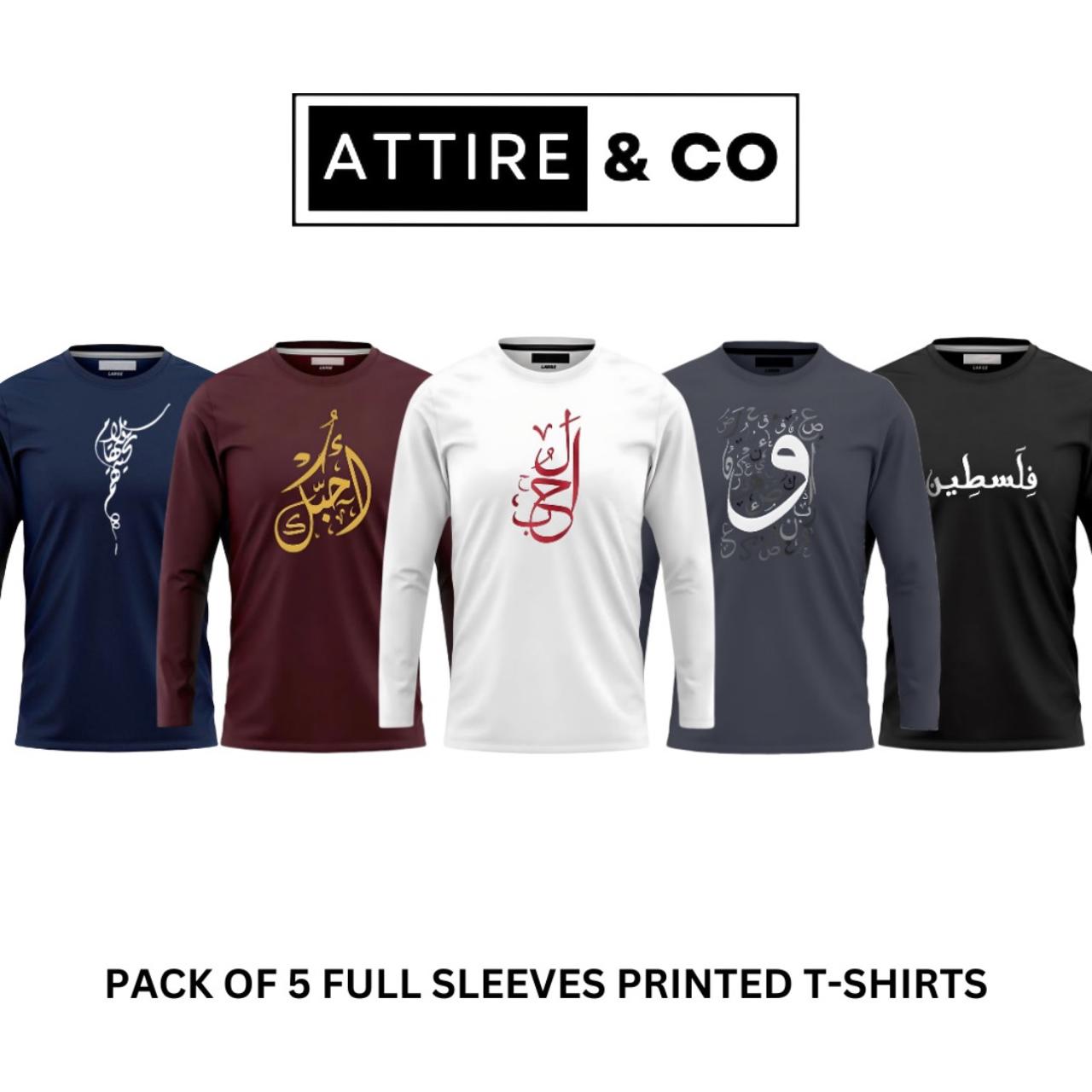 Pack of 5 Round Neck Full Sleeves Printed T-shirts