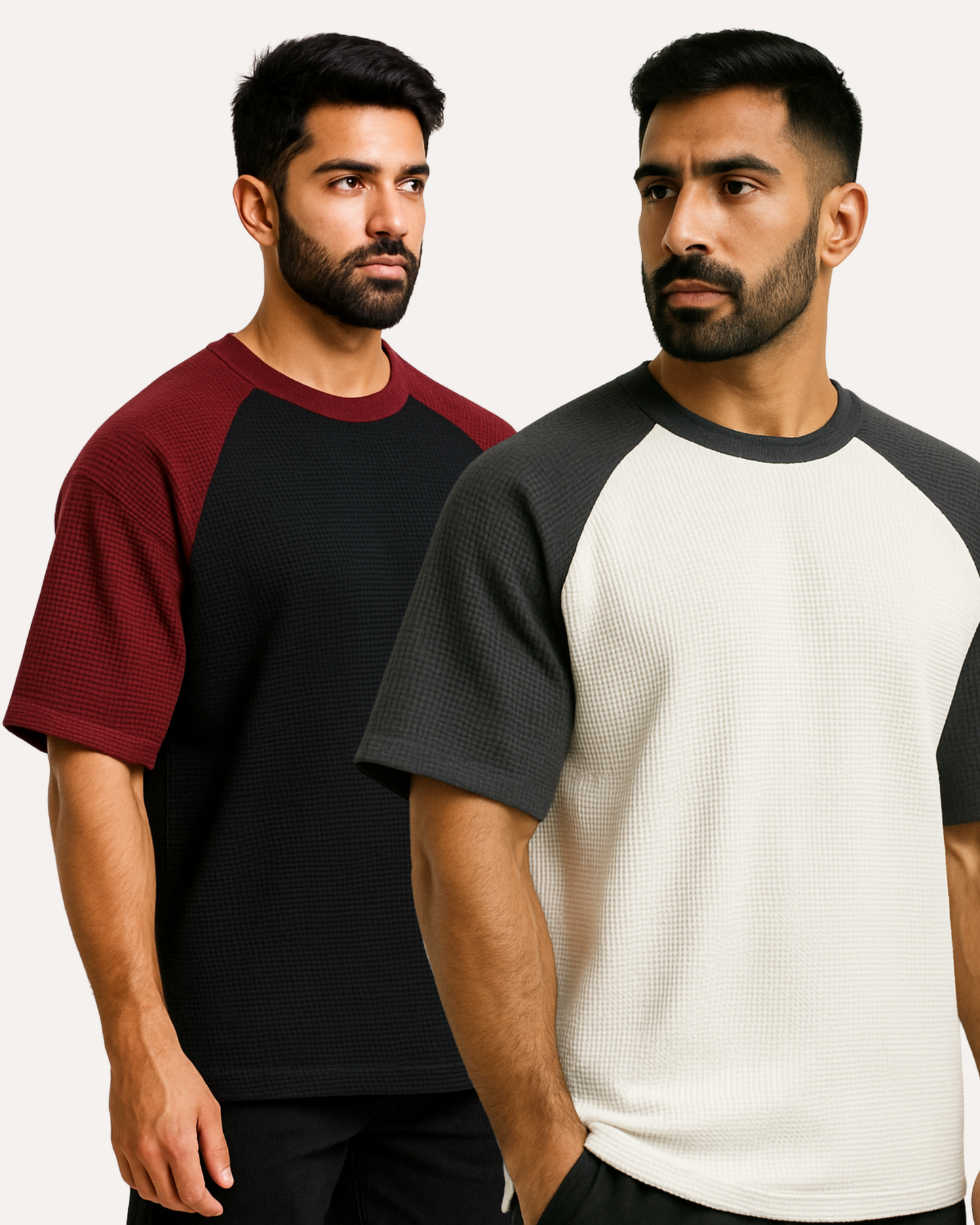 Pack of 2 - Oversized Raglan Waffle Knit T-Shirt