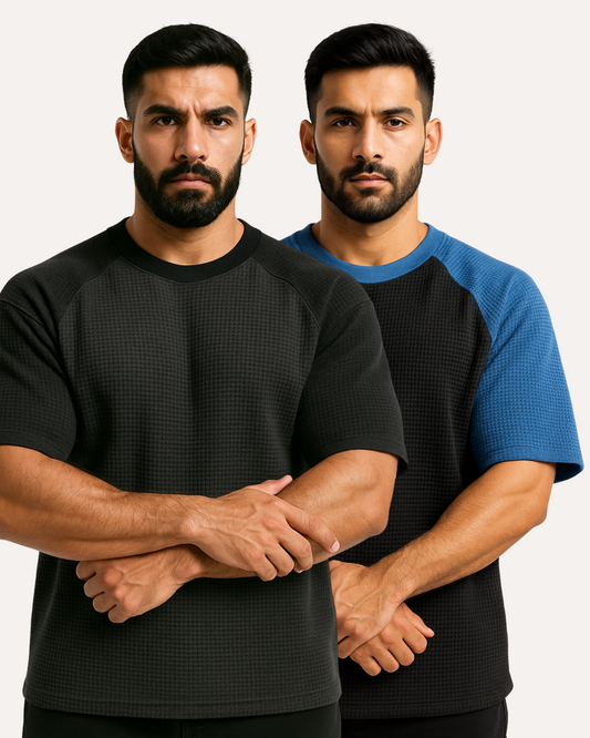 Pack of 2 - Oversized Raglan Waffle Knit T-Shirts