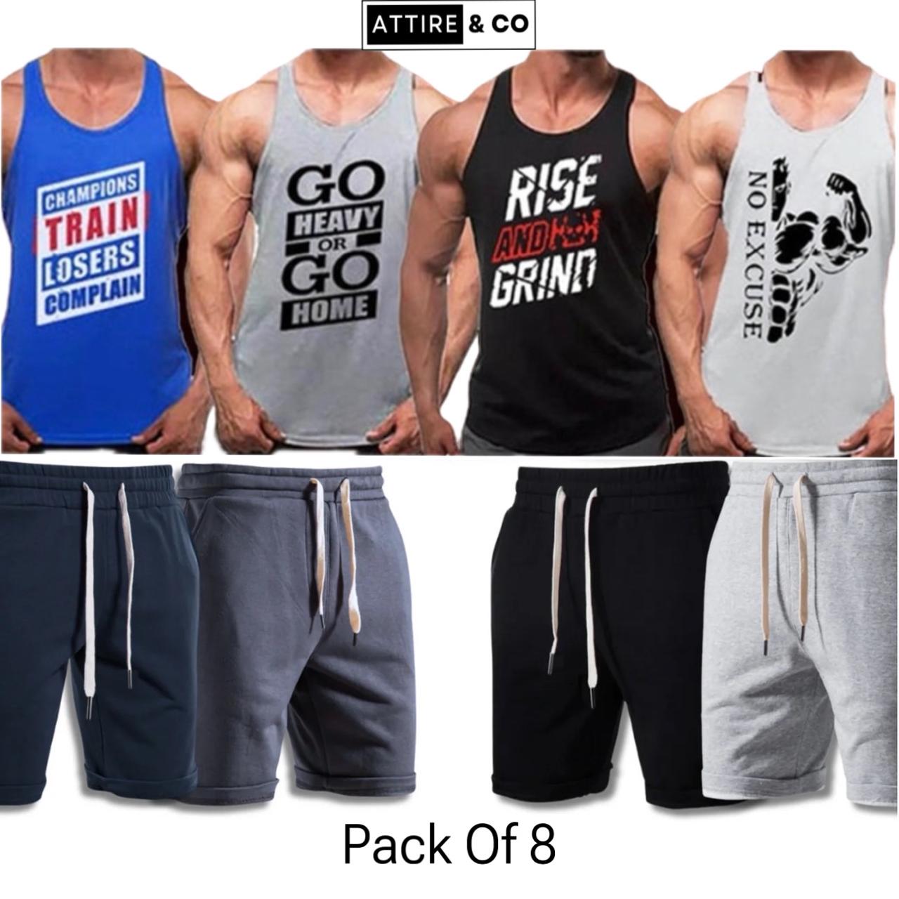 Pack of 8 Deal (4 Printed Sando Tanks & 4 Shorts)