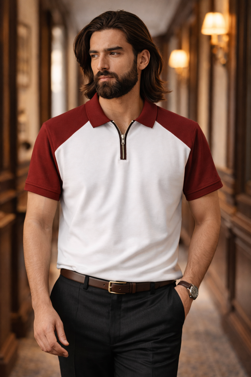Men’s Raglan Zipper Polo