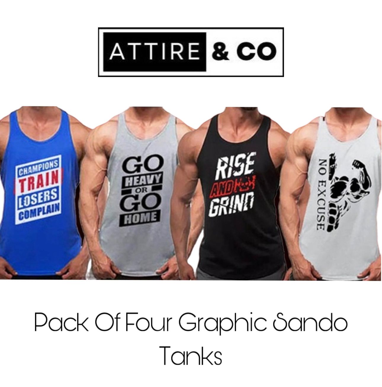 Pack of 4 Printed gym sando tanks