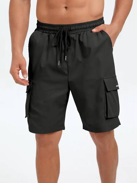 Plain Black Cotton Shorts For Mens