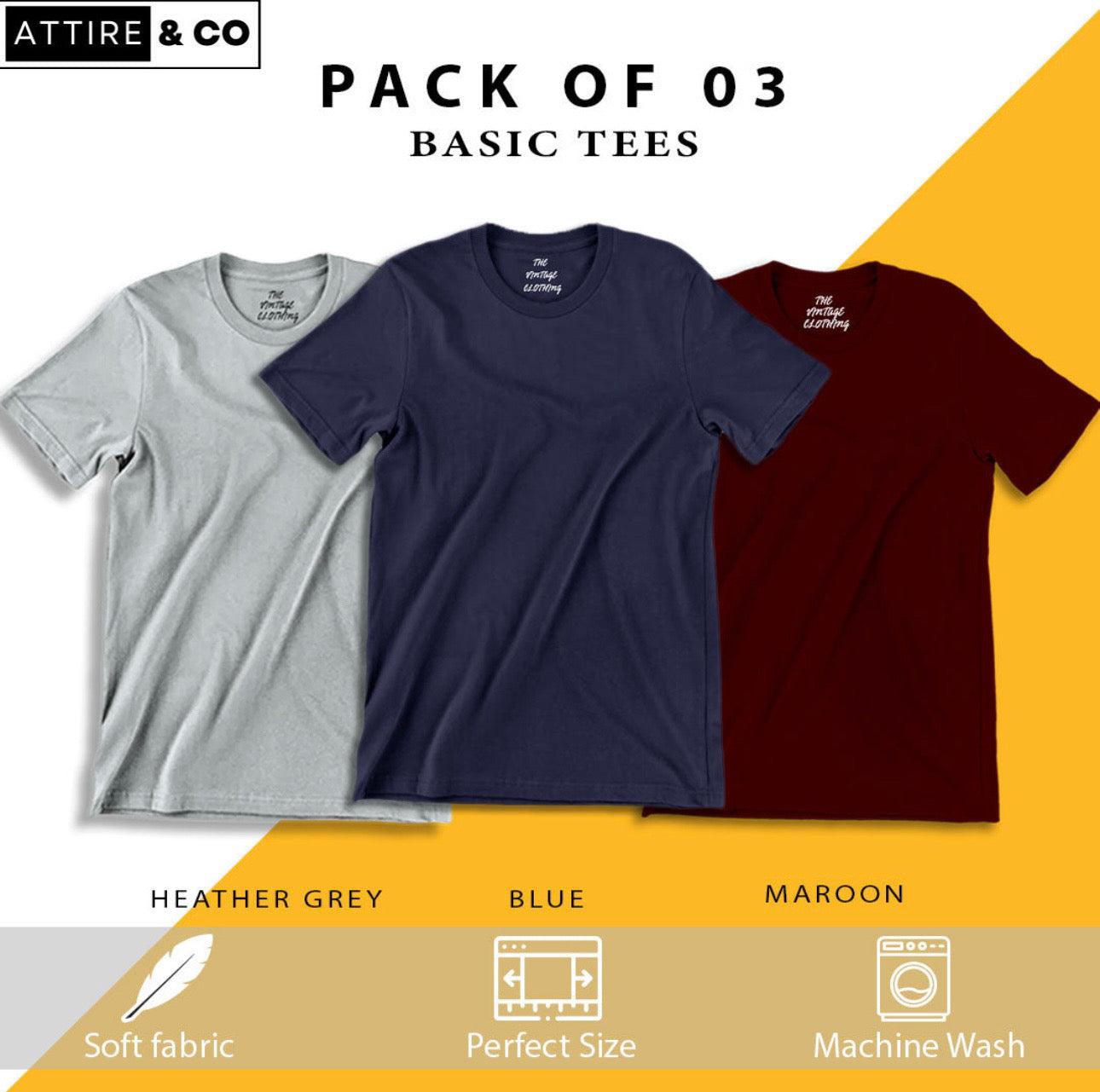 Pack of 3 plain Half sleeves T-Shirt