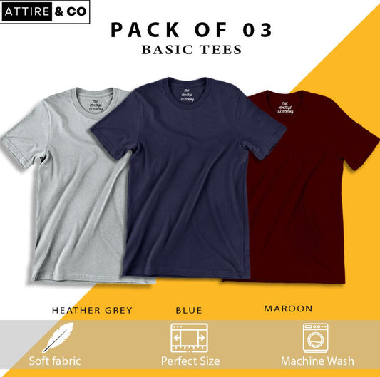 Pack of 3 plain Half sleeves T-Shirt