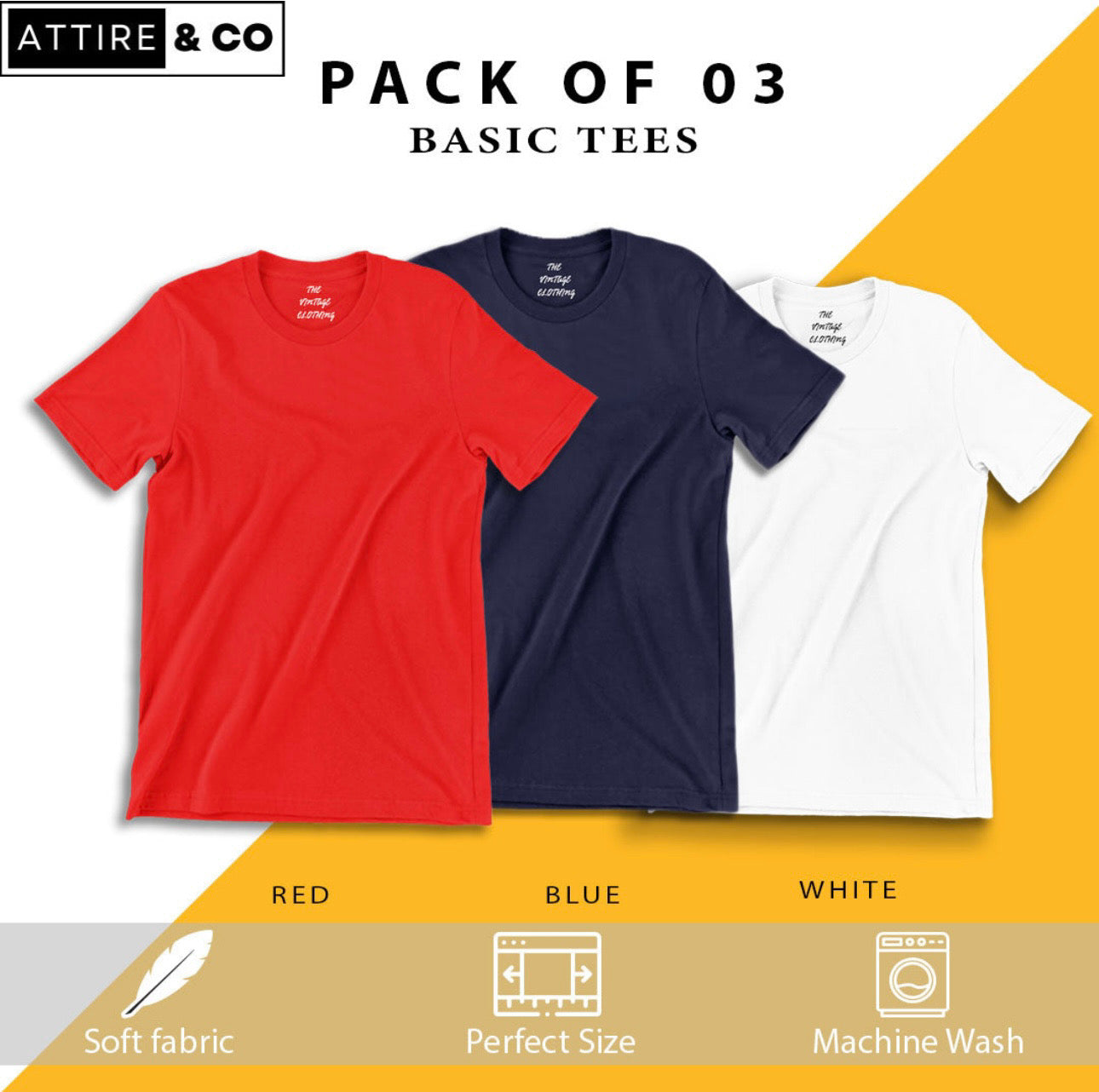 Pack of 3 plain Half sleeves T-Shirt