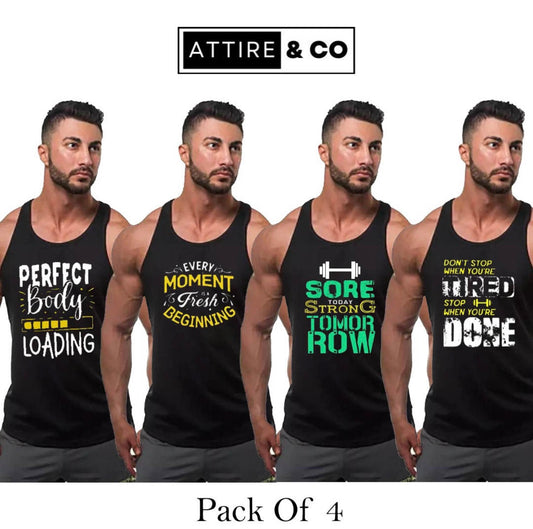 Pack of 4 Printed gym sando tanks 001