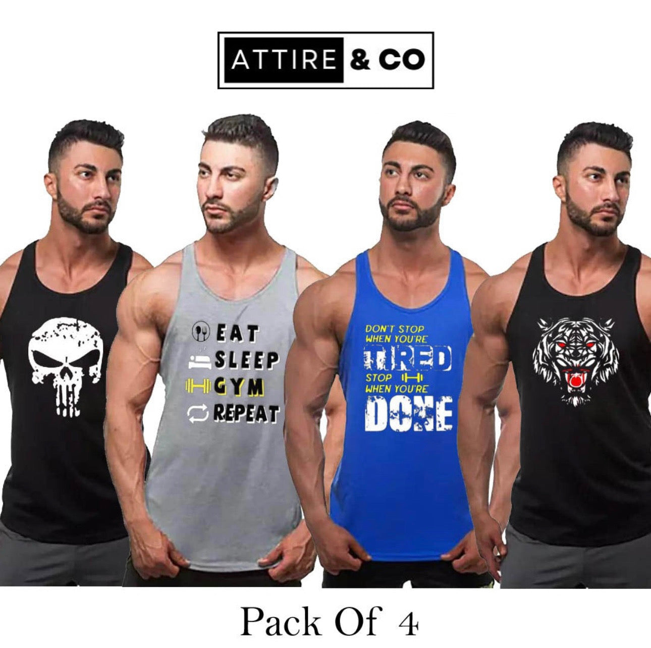 Pack of 4 Printed gym sando tanks 002