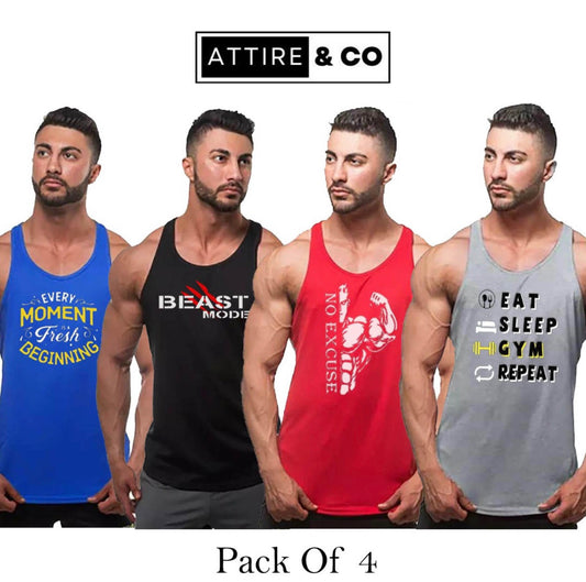 Pack of 4 Printed gym sando tanks 003