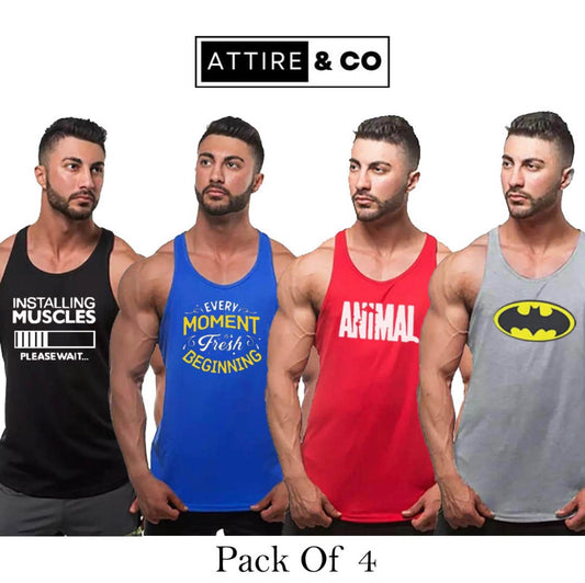 Pack of 4 Printed gym sando tanks 005