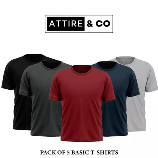 Pack of 5 round neck half sleeves T-shirts