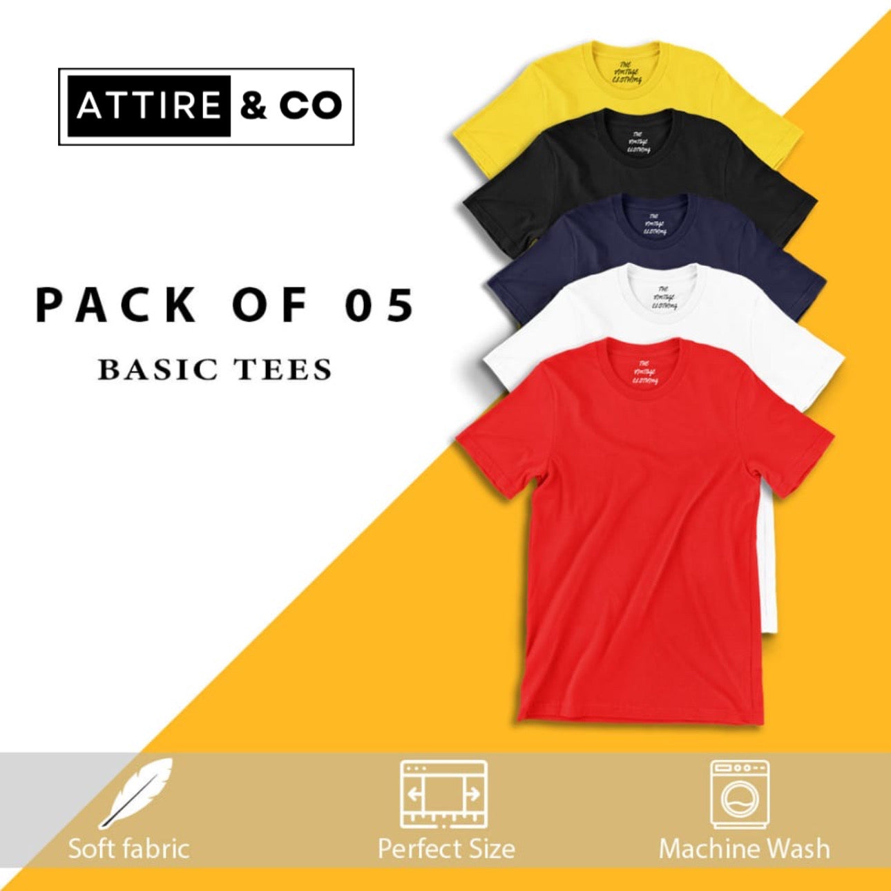 Pack of 5 round neck half sleeves T-shirts