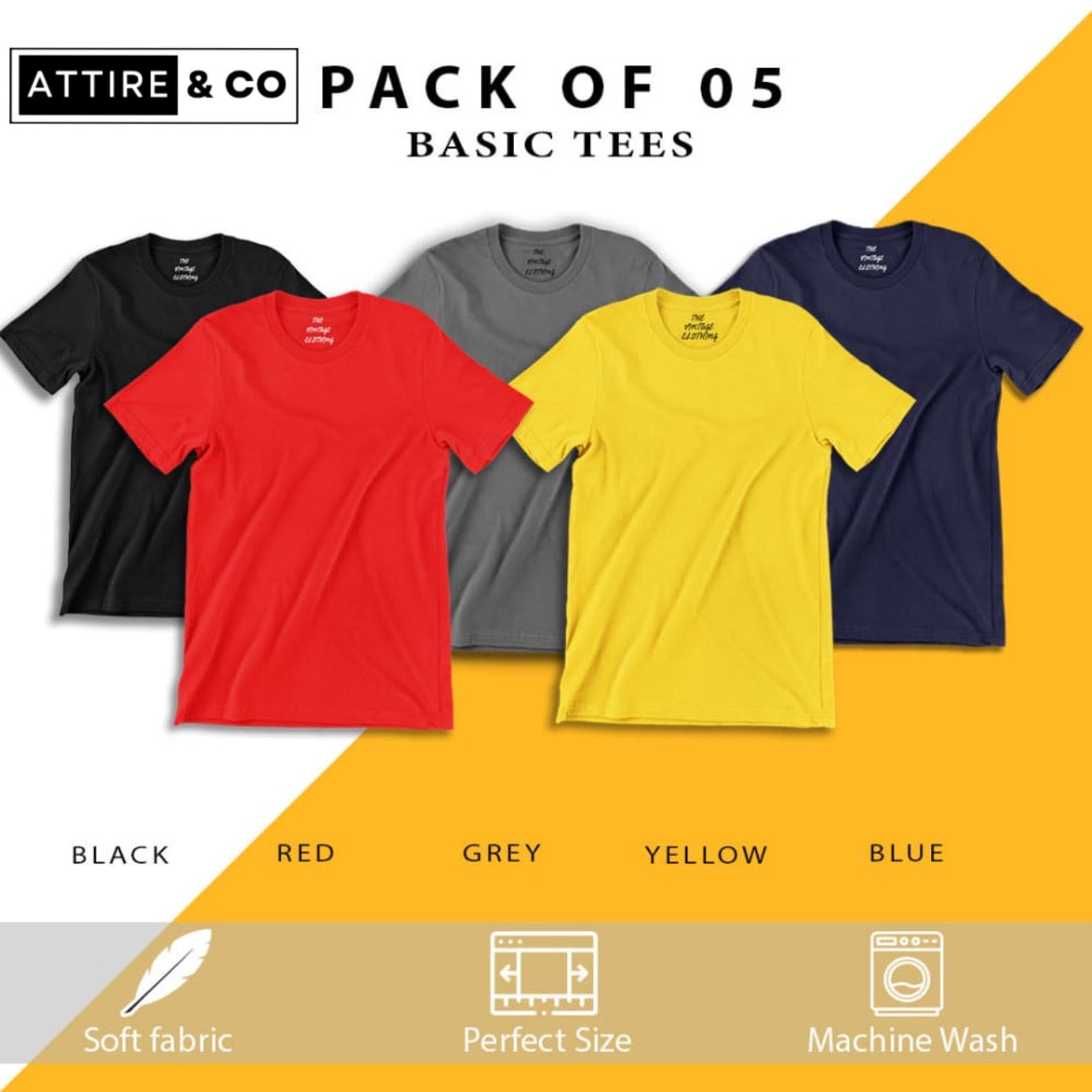Pack of 5 round neck half sleeves T-shirts