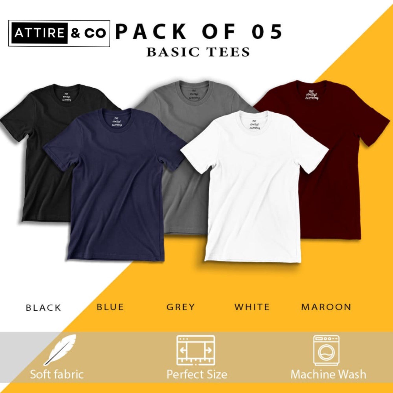 Pack of 5 round neck half sleeves T-shirts