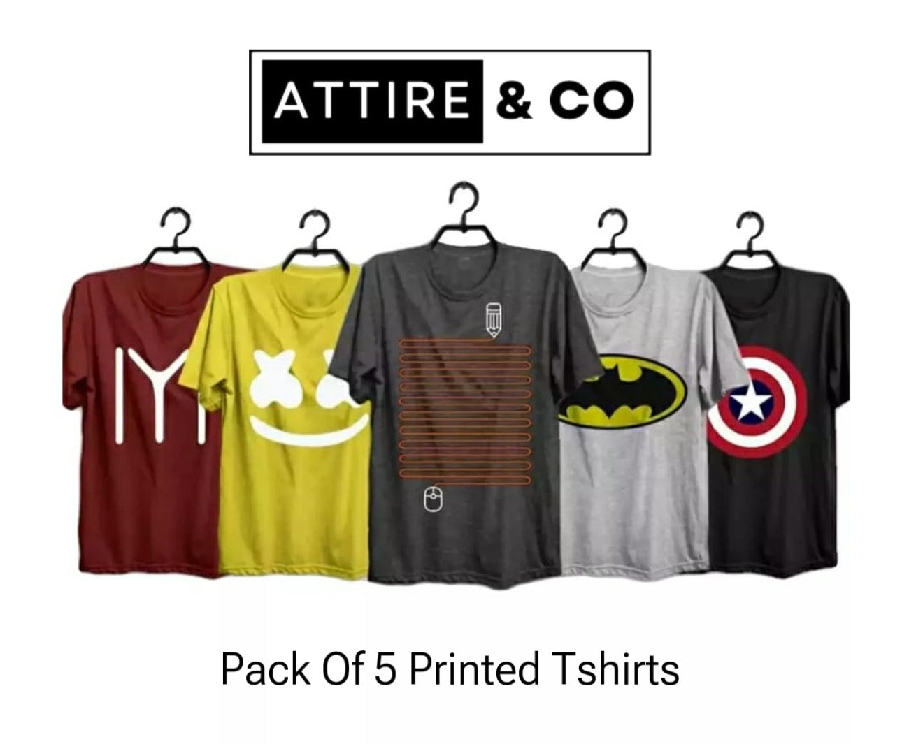 Pack of 5 Printed T-Shirts