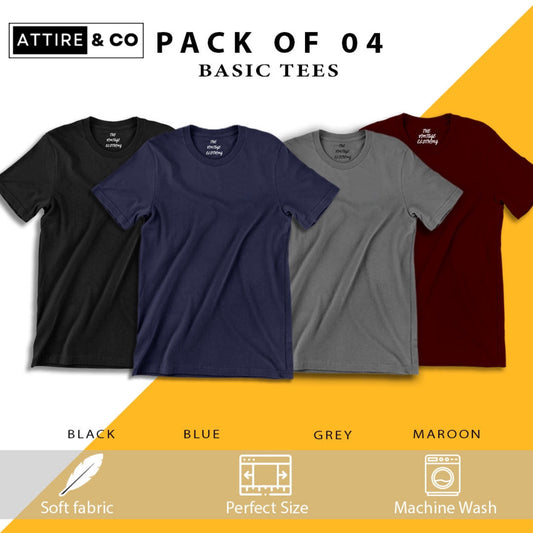 Pack of 4 plain Half sleeves T-Shirt