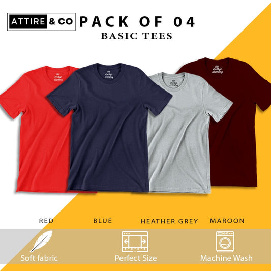 Pack of 4 plain Half sleeves T-Shirt