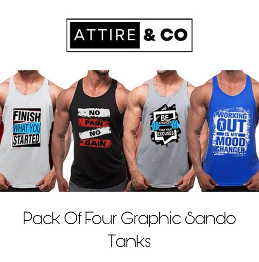 Pack of 4 Printed gym sando tanks