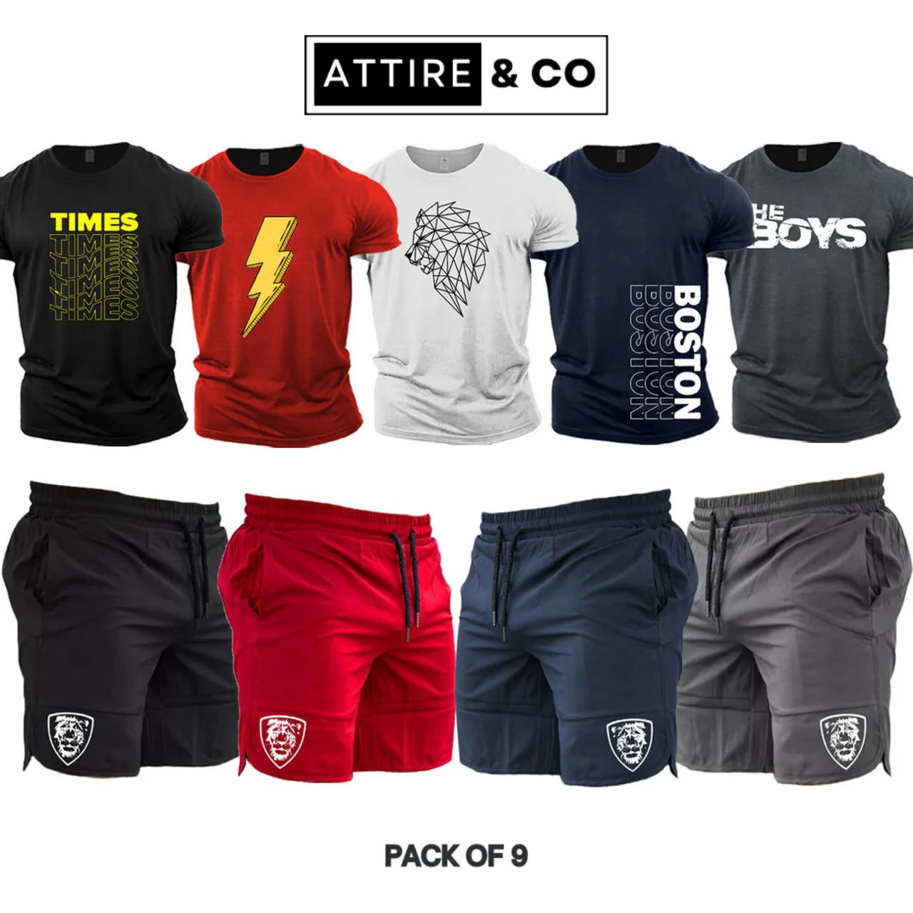 Pack of 9 Deal (5 Printed Tshirts & 4 Shorts)