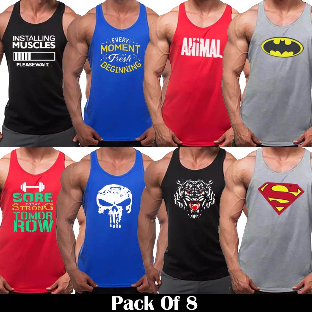 Pack of 8 Printed gym sando tanks